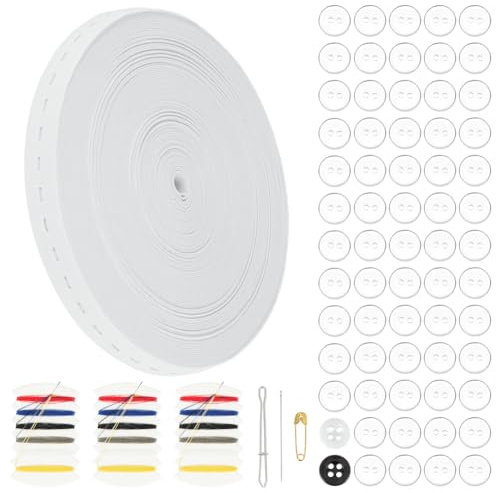 DELORIGIN Cintas elásticas blancas de 32,8 cm con ojales de 0,7 pulgadas de ancho Agujeros de costura Tiras elásticas con 100 piezas de cintura