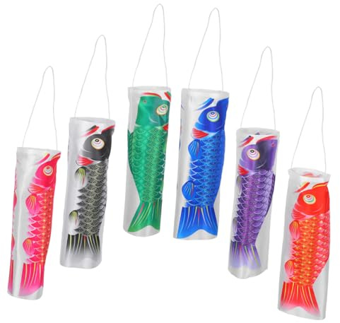 Toyvian 1set Japanese Carp Flag Koinobori Windsock Outdoor Hanging Decor Vibrant Festival Decoration for Garden Restaurant and Home Streamer in Black Red Blue Purple and Green 6pcs