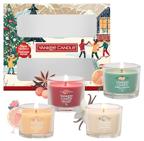 Yankee Candle Set de regalo de velas aromáticas navideñas | 4 mini velas votivas rellenas | Colección Après Ski | Regalos navideños perfectos para mujeres
