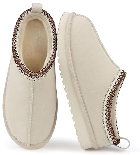 Mishansha Suede Slippers for Women Mini Fur Lined Clogs Fashion Slip on Winter Boots Fuzzy Snow Warm Shoes Beige 9.5 Women