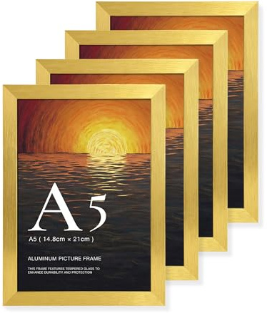 LIVINGTASTE 4 Pack Bilderrahmen A5- Aluminium Gold Rahmen