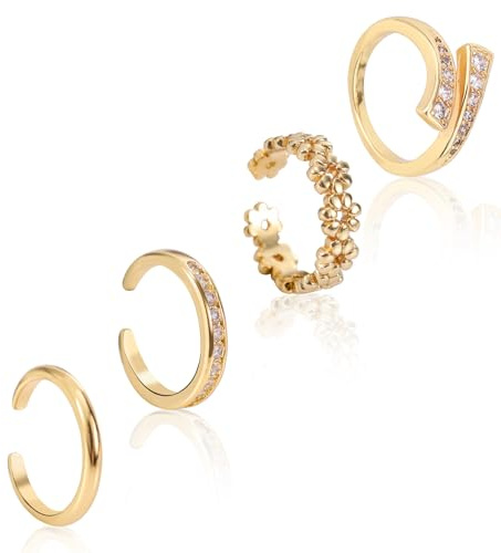 Goktvai 4 Pcs Gold Toe Rings for Women, 4 Designs Adjustable Open Toe Rings Minimalist Stylish Summer Beach Foot Jewelry for Women's Fashion Gifts