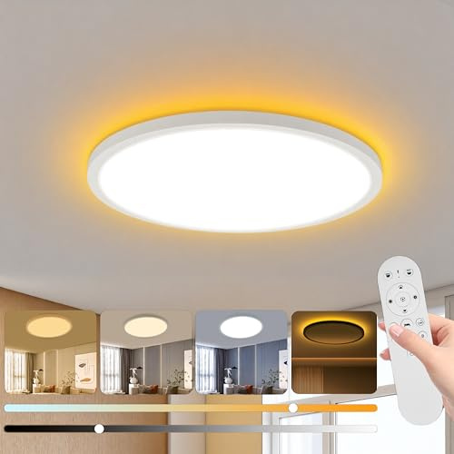 Kimuwote LED Deckenleuchte Dimmbar 24W, Deckenlampen, 2000K Nachtlicht, Panel 2700K-6500K Dimmbar für Schlafzimmer, Kinderzimmer, Wohnzimmer, Flure, Küche Ø30cm