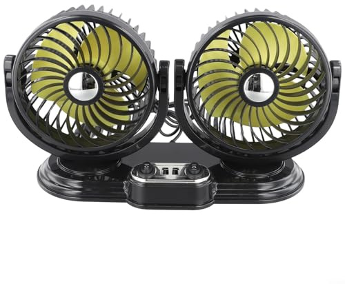 Ventilatore per auto con design a doppia testa, per rotazione a 360 gradi e alimentazione USB per berlina, SUV e camion (12 V)