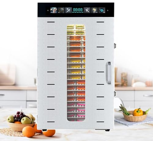 CRBUDY Déshydrateur Alimentaire électrique 16/20 Plateaux, avec Thermostat réglable de 30 à 90 °C et minuterie numérique 24 h, pour Fruits et légumes, Viande et Poisson.