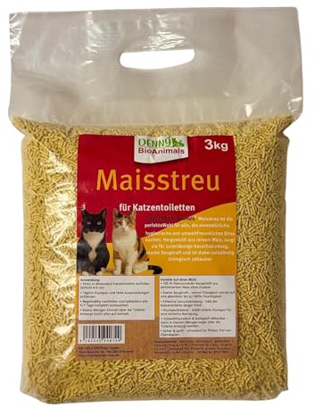 Maisstreu 3 kg, 8 L Mais-Katzenstreu – 100% natürlich & biologisch abbaubar – klumpend, staubfrei & geruchsneutral – nachhaltige Katzenstreu aus Maisfasern. (3 kg)