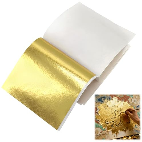 100 Piezas Hojas de Pan de Oro, Hoja de Lámina de Oro, Pan de Oro de Imitación, 14 x 14 cm Hojas de Hoja de Oro, para Pintura, Dorado, Decoración, Muebles, Uñas (Oro, Estilo B)