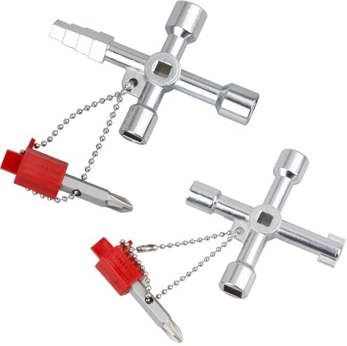 Zohino 2 Pieces Universal Key Control Cabinet Key, 4 Way Cross Key Square Key Triangle Key for Water Electricity Meter Elevators