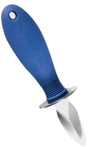 Uonlytech Coltello per Ostriche per Aprire Ostriche Impugnatura Antiscivolo Blu in Acciaio Inox e Protezione per Dita Strumento Professionale in Cucina