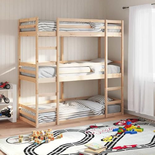 JHQHSM Letto a castello triplo 90 x 200 cm in legno massello di pino con protezione anti-caduta e scala per un uso ottimale dello spazio e stabilità