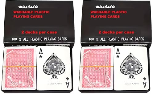 Bexter Juego de 4 barajas de cartas de póquer real 100% plástico con estuche de almacenamiento de plástico, impermeable y duradero, cartas de estilo casino para póquer, blackjack, viajes y noche de