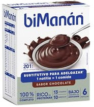 biManán - Natillas de Chocolate, Crema Sustitutiva de Comidas para Adelgazar, Bajas en Calorías, Ayudan a Perder y Controlar el Peso, con Proteínas, Vitaminas y Minerales - 6 x 50 g: 300 g