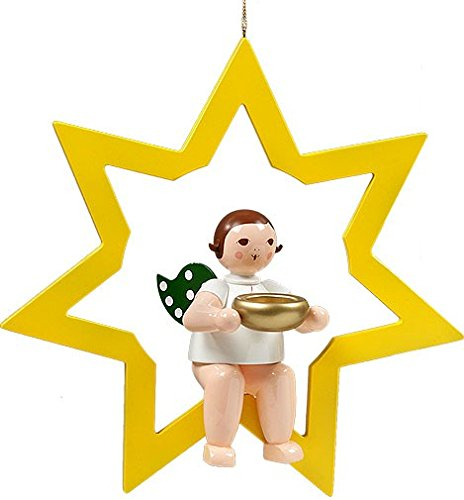 Rudolphs Schatzkiste Fensterbild Engel im Stern mit Teelicht ohne Krone Höhe 38cm NEU Fensterdekoration Dekoration Fensterbild Engelfigur Holzengel Fenster Spanbaum Adventsstern Holz Seiffen