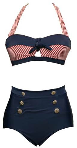 Bslingerie® Retro, vintage push-up, hög midja, dam bikini, baddräkt, plus size, XXL