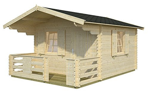 Palmako Blockbohlenhaus Sylvi 4,2+10,4 34 mm natur inkl. Terrasse und Fensterläden