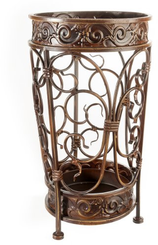 Brelso Super Quality Umbrella Stand, Umbrella Holder, Antique Look Metal, Entry Hallway Décor, Round Style, w/Removable Drip Tray. (Gold-Brown)