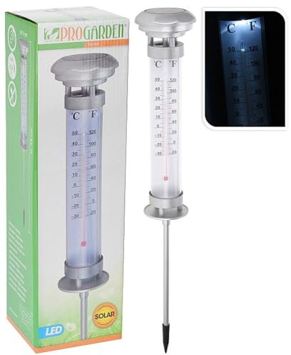 Lampe solaire avec thermometre - 59 cm - Pile rechargeable 1.2 v
