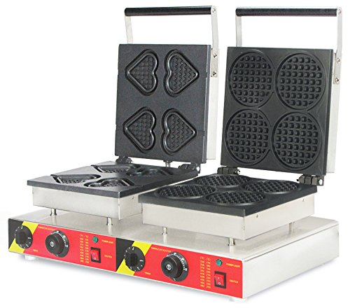 CGOLDENWALL NP-559 Commercial Ice Cream Waffle Cone Machine Heart-shaped Waffle Iron Maker Non-stick Round Waffle Toaster Double-headed Waffle Baker Electric Muffin Machine Belgian Waffle Stove (220V)