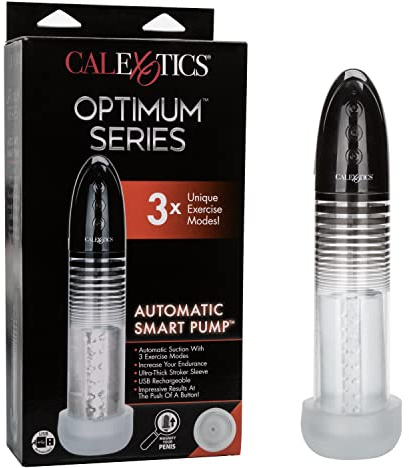 CalExotics, Optimum Series Automatic Smart Pump – Male Enhancement Penis Pump with Silicone Stroker Sleeve – Male Masturbation Sex Toys for Men – Clear, Black, 1 Count