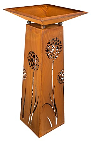 Rostikal Pusteblumen Gartendeko Rost Säule 1,15 m mit Blumenschale 50 x 50 cm