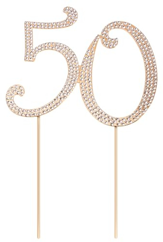 STOBOK kakdekoration strass 50 antal kaklock kakdekoration för 50-årsjubileum födelsedag gyllene bröllop party tillbehör (guld)