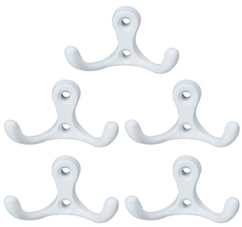 sourcing map Doppel Wandhaken Schal Mantel Zinke Kleiderhaken Kleiderbügel Halter mit Schrauben Zinklegierung Weiß 5 Stück