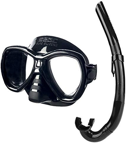 Seac Set Elba, Conjunto de Snorkeling con máscara de Buceo y Snorkel para Adultos, Silicona Negra