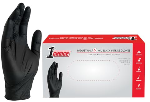 1st Choice Black Nitrile Industrial Disposable Gloves, 6 Mil, Latex & Powder-Free, Food-Safe, Textured, Small, Box of 100