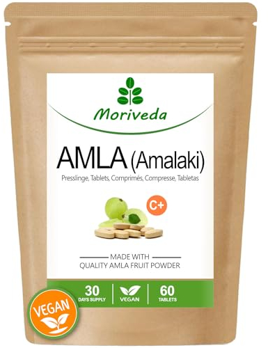 MoriVeda® - Amla comprimés 1000mg (60 ou 180 comprimés) - Produit 100% naturel avec vitamine C, chrome, minéraux, protéines et vitamines B. Système immunitaire, antioxydant (1x60 comprimés)