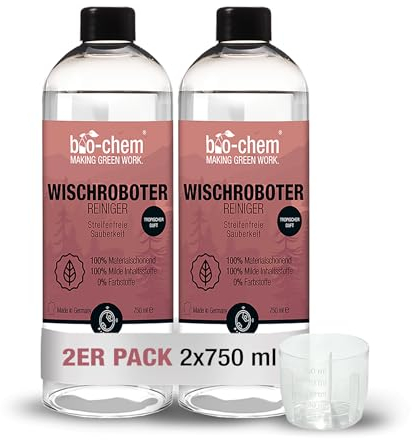 bio-chem - Detergente per pavimenti per Robot Hoover 2 x 0,75L + Bicchiere di misurazione - Detergente economico ed ecologico per Robot Hoover e Robot Cleaner Tutte le marche