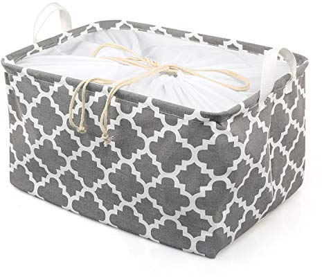 TonStyle Cestello Portaoggetti Pieghevole, Cesto Portabiancheria Scatola Immagazzinaggio Contenitore di Stoccaggio Cubi Portaoggetti Impermeabile con Coperchio con Coulisse e Manici (Grigia Fiore)