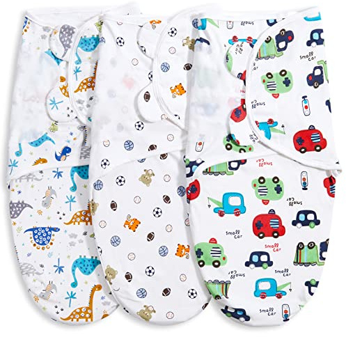 Bubble bear Baby Swaddle Blankets for Baby Boy Girl 0-3 Months,Hypoallergenic Skin-Friendly Swaddle,Cute Little Soccer Ball, Dinosaur, Adjustable Newborn Sleep Sack, 3 Pack
