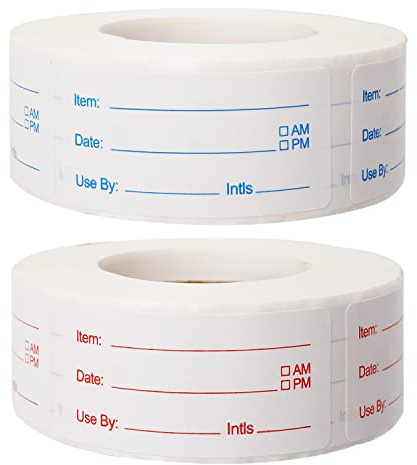 2 Rolls 1000 Pieces Removable Food Stickers, 1 x 2 Inch Food Freezer Lables | Reminder Food Storage Labels Prep Canning Labels for Jars, Pantry and Meal Containers (Red, Blue)