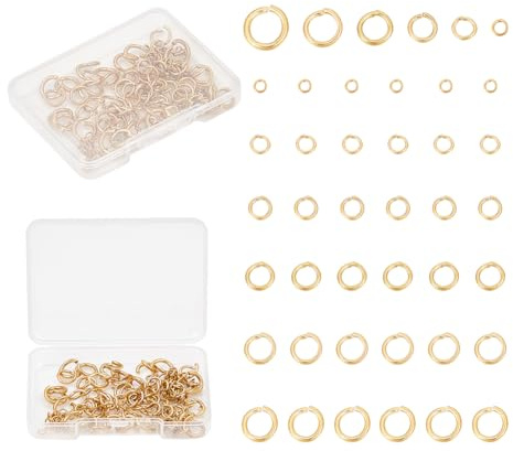 UNICRAFTALE 120Stk 6 Größe Schmuckherstellung Ringe Gold Sprung Ringe 3.5/5/6/7/8/9mm Metall Springringe Offene Biegeringe Edelstahl Schmuck Sprungringe Für Schlüsselanhänger Schmuckherstellung