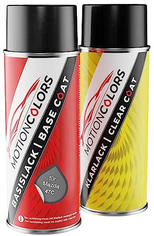 MOTIONCOLORS Polymetal Grey Metallic/Polymetal Grau Metallic 47C für Mazda Autolack Sprühdosen Set Basislack Klarlack Spraydose 400ml