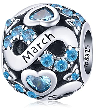 März Geburtsstein Charms passend für Pandora Armband, 925 Sterling Silber Liebesherz Bead Charms Bead, Geburtstagsgeschenke für Frauen