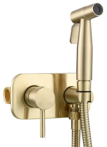 Tecmolog Bidet Portatil para WC Acciaio Inossidabile Conjunto de Pulverizador de Bidé de Mano Caliente y fría,Oro Cepillado,WS024J2F2
