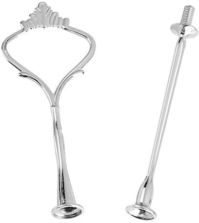 Etageren Stangen Set, Metallstangen mit Mittellochausstech, Krone/Runde Motive, 2 bis 3 Etage, Silber, mit Glasbohrer, für Hochzeitstorte Tortenständer