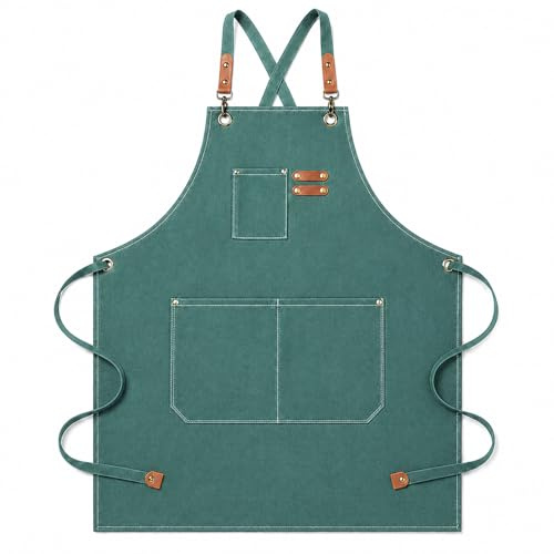 jiuzcare Grillschürze Herren, Grillschürze mit Taschen, verstellbare Kochschürze aus Oxford-Stoff, BBQ Schürze für Küche, Backen und Grillen, Geschenk für Männer, robust und praktisch