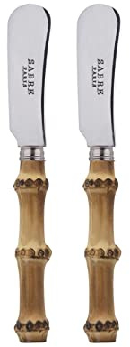 SABRE PARIS - Panda 2Pc Butter Knife Set 14cm - Butter Spreader - Stainless Steel Knife - Bamboo Wood Handle