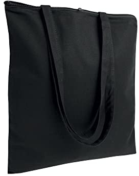 Artexia Borsa Zip Cerniera Shopper Tela Tote Cotone Manici Lunghi (Nero 38x42cm)