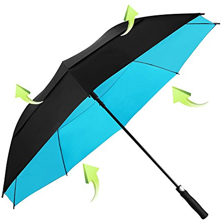 KOLER Golf Umbrella 62 Inch, UV Sun Protection Large Umbrellas Double Vented Canopy Auto Open, Windproof & Rainproof & Sunproof Extra Oversize Golf Stick Umbrella for Men and Women - Black/Blue