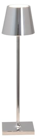 Zafferano, Poldina Micro Lampe mit Glänzendem Chrom-Finish, Kabellose, Wiederaufladbare Tischlampe mit Touch Control, Geeignet für den Innenbereich, Dimmer, 2200-3000 K, Höhe 27,5 cm