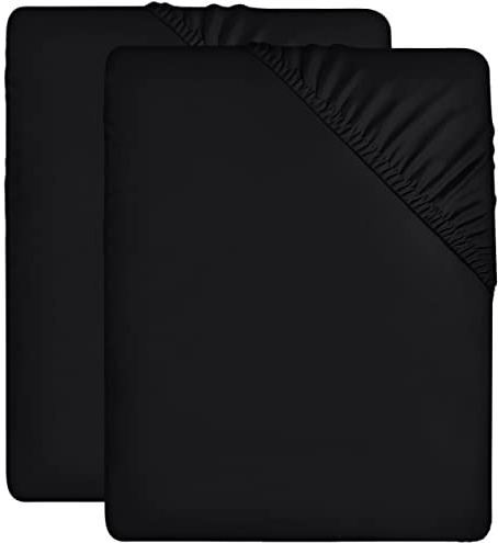 Utopia Bedding - 2er Set Spannbettlaken 90x200cm - Schwarz - Oeko-Tex Zertifiziertes - Gebürstete Mikrofaser Spannbetttuch - 35 cm Tiefe Tasche