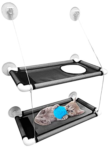 Rianpesn Hamaca para Gato de Doble Capa - Asiento Seguro Montado en la Ventana Que Ahorra Espacio para Gatos Grandes
