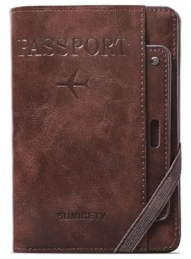 Custodia protettiva per passaporto, in pelle PU, porta documenti da viaggio, sottile, a portafoglio, con blocco RFID, slot per penna SIM per passaporto UK EU, carta di credito, carta d'identità, carta