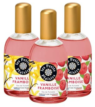 Les Petits Plaisirs - Lote de 3 - Eau de toilette Vainilla Frambuesa, Perfume mujer, Fresca, golosa, afrutada. Colonia mujer, Fabricada en Francia. Frasco de 110ml
