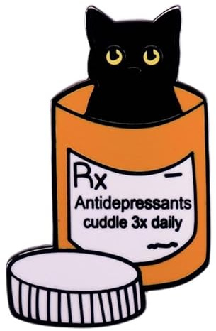 Pinposni Schwarze Katze Medizin Flasche Emaille Anstecknadel Antidepressivum Medizin verschreibungspflichtig Metall Abzeichen Brosche für humorvolle Krankenschwester Geschenk Metall Edelstahl kein