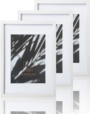 VUVUZULA A3 Rahmen Weiß Bilderrahmen A3 Fotorahmen A3 Weiß Rahmen mit Passepartout für A4 Druck mit Plexiglas 3er Set