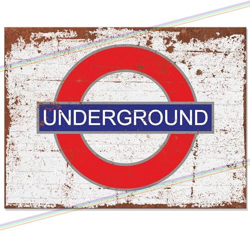 P&P Homeware UNDERGROUND Tube Style Vintage Metal Sign | Retro Bar, Pub, Man Cave, Garage Wall Decor | 20 x 15 cm | Multicolor Rustic Plaque